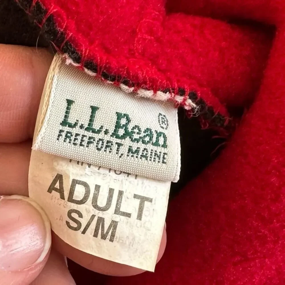 Vintage 1990s Y2K LL Bean Fleece Hat Red & Black Adult Sm/Med Made in USA - Picture 6 of 8